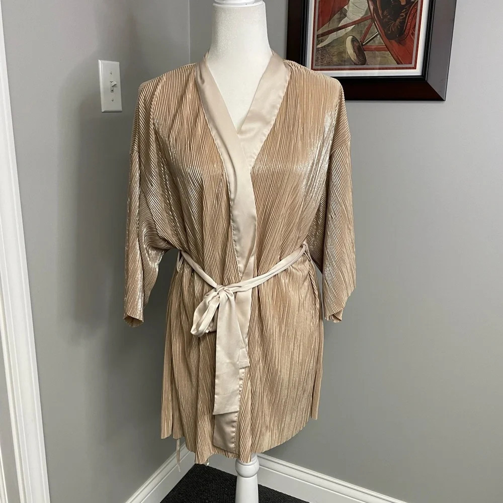Victoria's Secret Gold Pinch Pleated Robe Womens Size XS Oversized Short